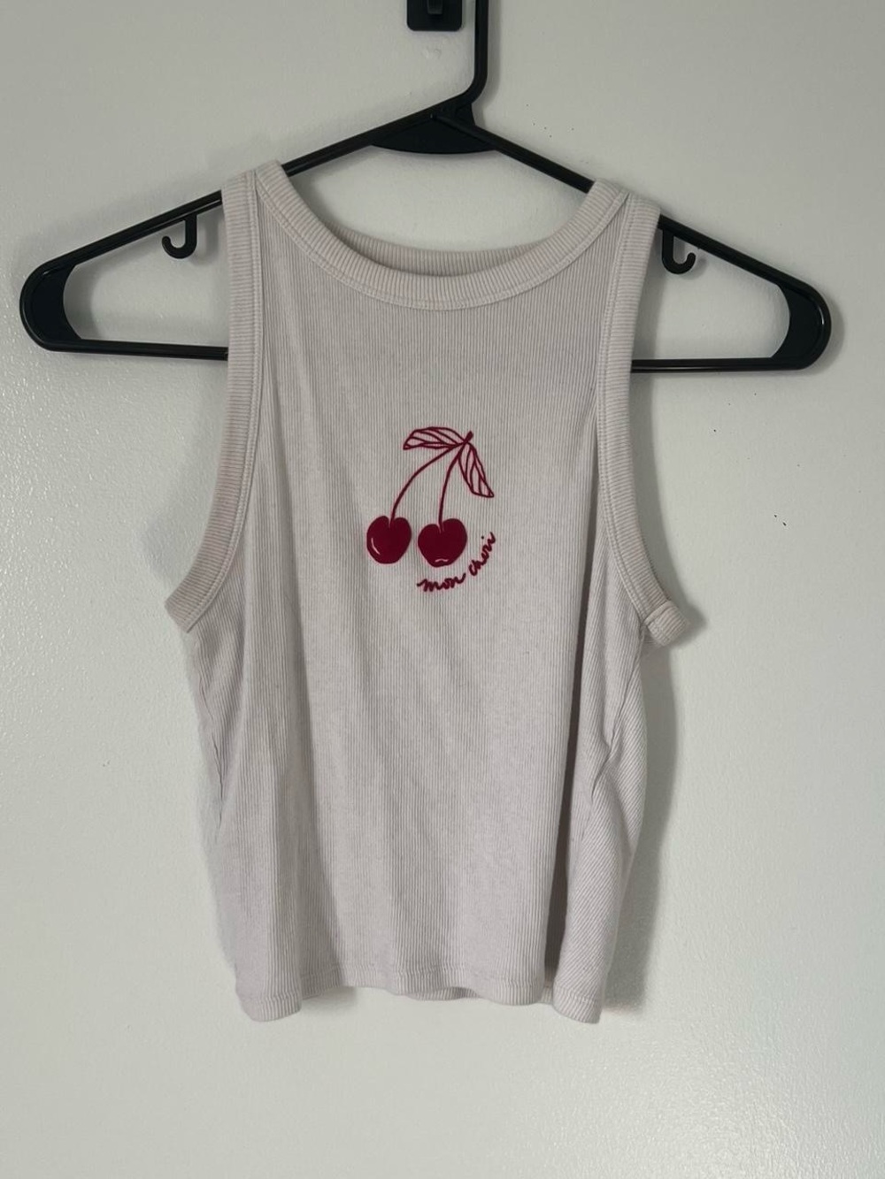 Hollister Cream Ribbed Tank with Cherry Motif